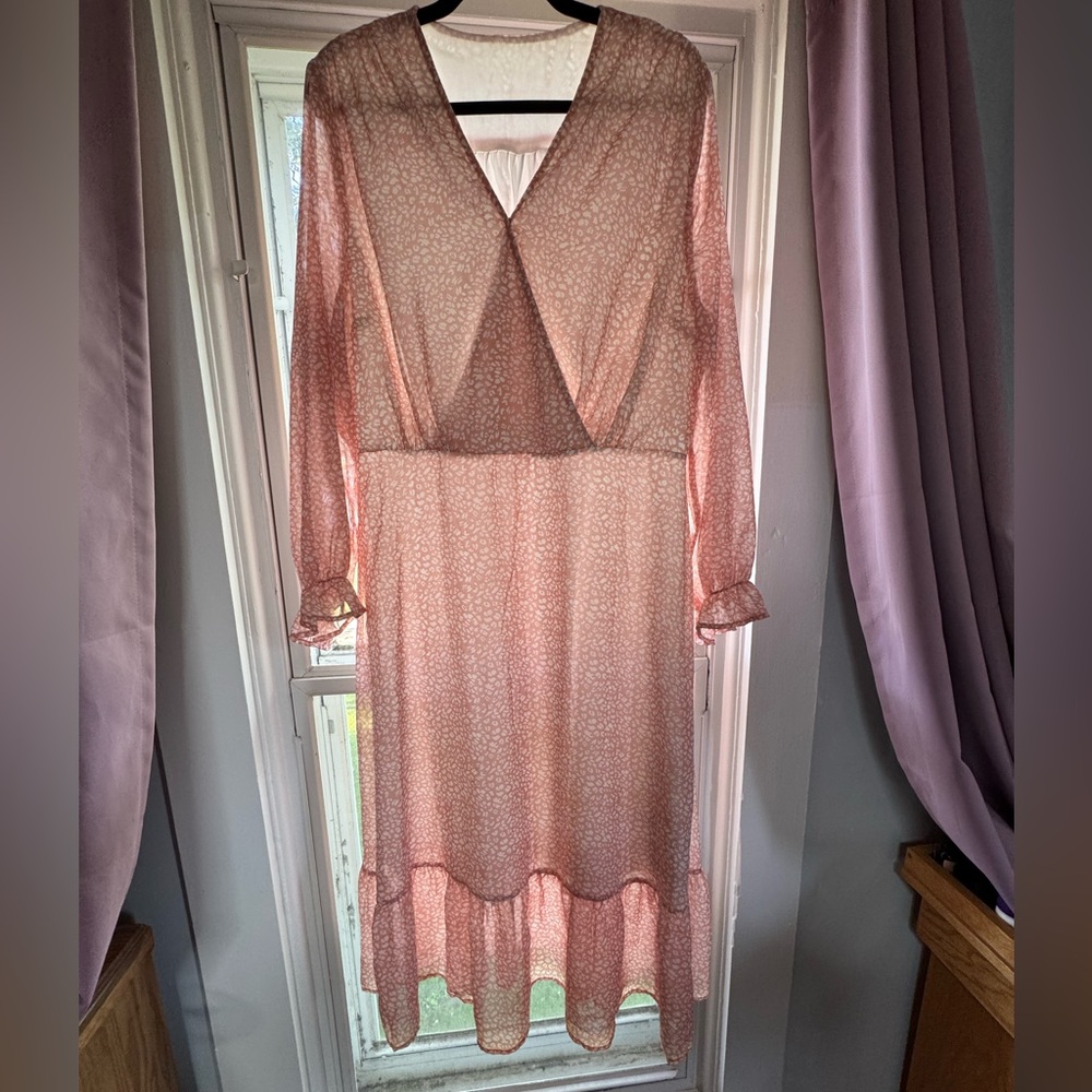 Pink Long Sleeve V-Neck Sundress